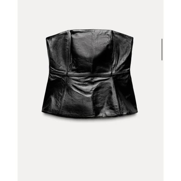 Nwt- Zara STRAPLESS LEATHER TOP-Small - Picture 1 of 7